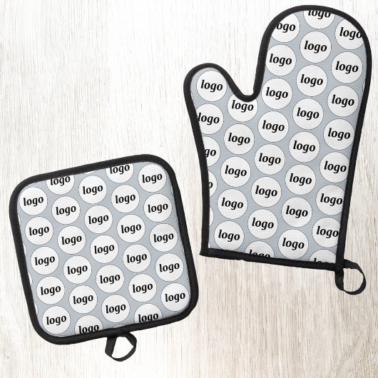 Einfaches Logo-Werbemuster Blau Ofenhandschuh & Topflappen-Set