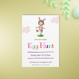 Einfaches Mädchen mit Bunny Costume Ostereier Hunt Einladung