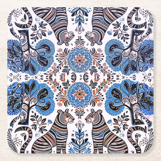 einfaches madhubanisches Gemälde Rechteckiger Pappuntersetzer (Vorderseite)