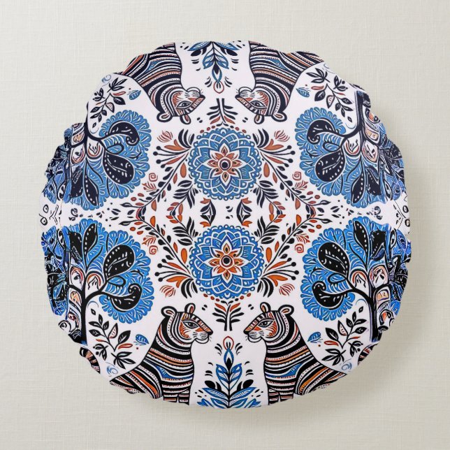 einfaches madhubanisches Gemälde Rundes Kissen (Vorderseite)