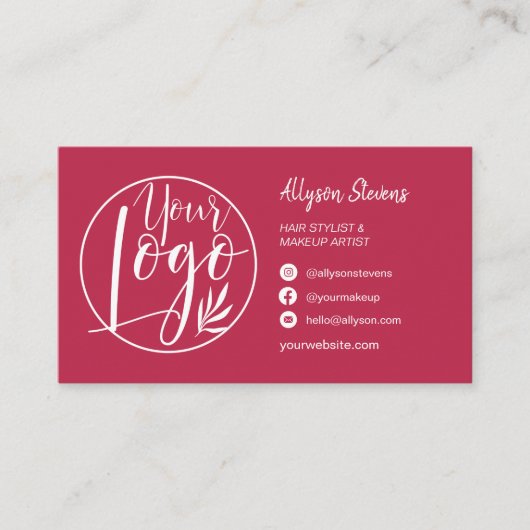 Einfaches magenta haarmakeup Foto Logo qr Visitenkarte (Vorderseite)