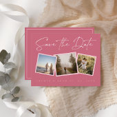 Einfaches Magenta-rosa Foto Hochzeit Sichern Sie d Ankündigungspostkarte
