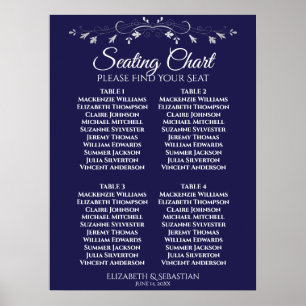 Einfaches Marineblau 4-Tisch-Hochzeits-Sitzplan Poster