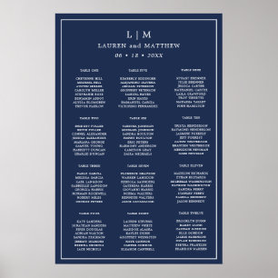Einfaches marineblaues Monogramm-Hochzeits-Sitzpla Poster