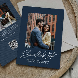 Einfaches marineblaues trendiges Schriftzug Zweifo Save The Date