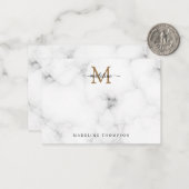 Einfaches Marmor-Gold-Girly-Script-Monogramm Mitteilungskarte (Vorderseite/Rückseite Beispiel)