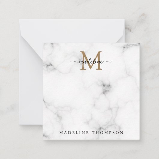 Einfaches Marmor-Gold Mädchen-Script Monogramm Qua Mitteilungskarte (Vorderseite)