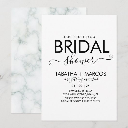 Einfaches Marmormuster-Script BRIDAL Shower Einladung (Vorne/Hinten)