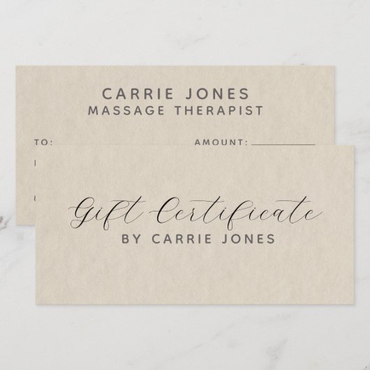 Einfaches Massage-Therapeut-Geschenkgutschein (Vorne/Hinten)
