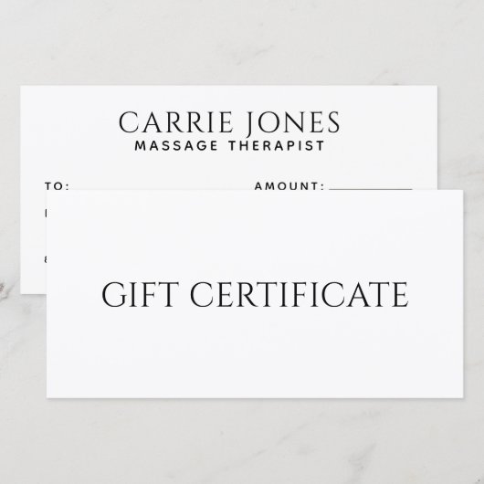 Einfaches Massage-Therapeut-Geschenkgutschein (Vorne/Hinten)