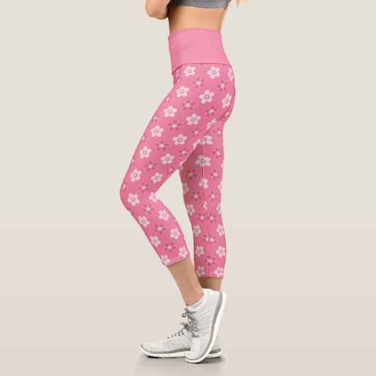 einfaches, massives rosa Muster, kleiner Fluss Capri Leggings (Links)
