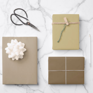 Einfaches, mattes Wüsten-Moos-Braun in 3 Tönen Geschenkpapier Set