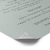 Einfaches Menü auf Silvery Sage Green Wedding Poster (Ecke)
