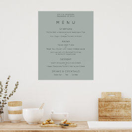Einfaches Menü auf Silvery Sage Green Wedding Poster