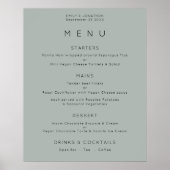 Einfaches Menü auf Silvery Sage Green Wedding Poster (Vorne)