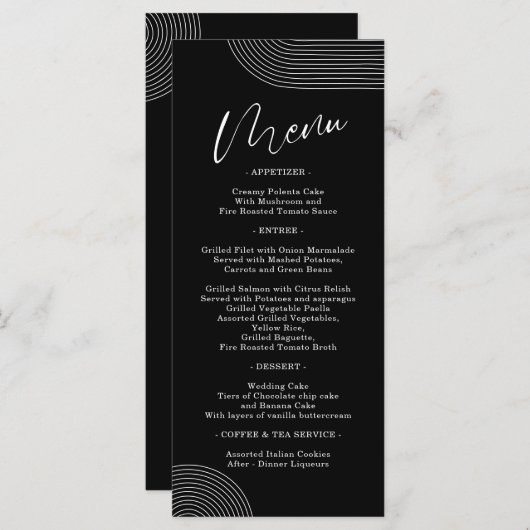 Einfaches Menü für Schwarz und Weiße geometrische Menükarte (Vorne/Hinten)