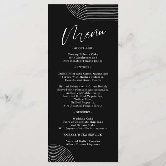 Einfaches Menü für Schwarz und Weiße geometrische Menükarte (Vorderseite)