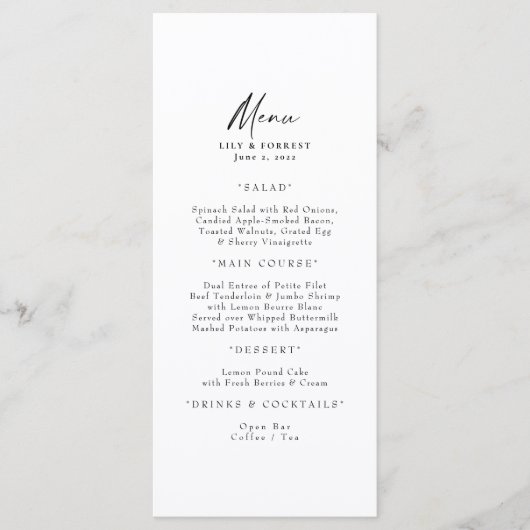 Einfaches Menü Menükarte (Vorderseite)