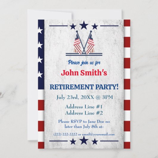 Einfaches militärisches Party - Patriotische ameri Einladung (Vorderseite)