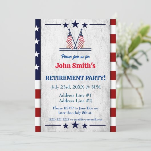 Einfaches militärisches Party - Patriotische ameri Einladung (Stehend Vorderseite)