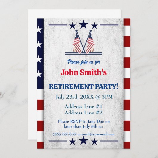 Einfaches militärisches Party - Patriotische ameri Einladung (Vorne/Hinten)