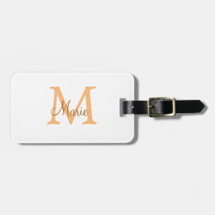 einfaches minimal add name monogramm orange braun  gepäckanhänger
