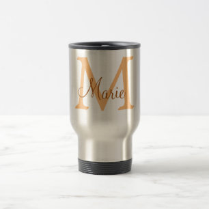 einfaches minimal add name monogramm orange braun reisebecher