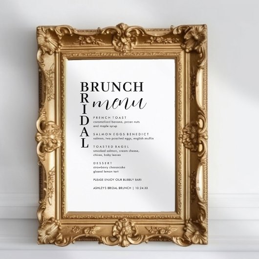 Einfaches Minimal Bridal Brunch Menü Menükarte