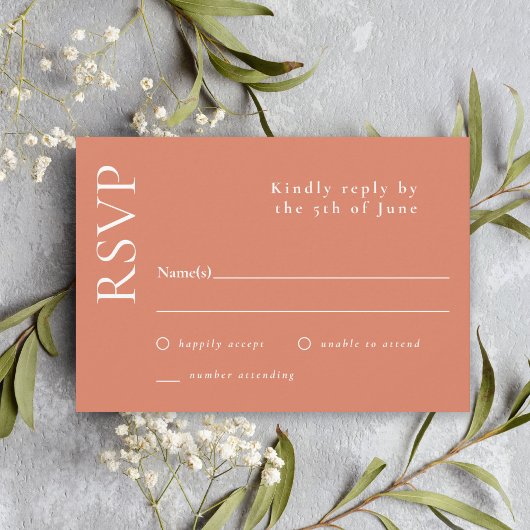 Einfaches Minimal Citrus Orange Wedding RSVP Karte