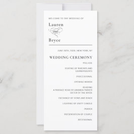 Einfaches Minimal Elegantes White Wedding Programm