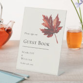 Einfaches Minimal Fall Leaf Cream Wedding Gästebuc Sockelschild (In Situ)