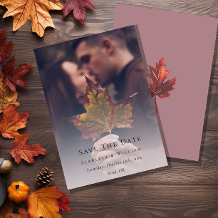 Einfaches Minimal Fall Leaf Mauve Wedding Foto Save The Date