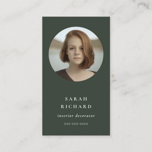 Einfaches Minimal Forest Green Berufliches Foto Visitenkarte (Vorderseite)