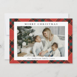 Einfaches Minimal Foto Rot und Grün Kariert Weihna Feiertagskarte