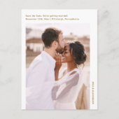 Einfaches Minimal Gold Foto Hochzeit Sichern Sie d Postkarte (Vorderseite)