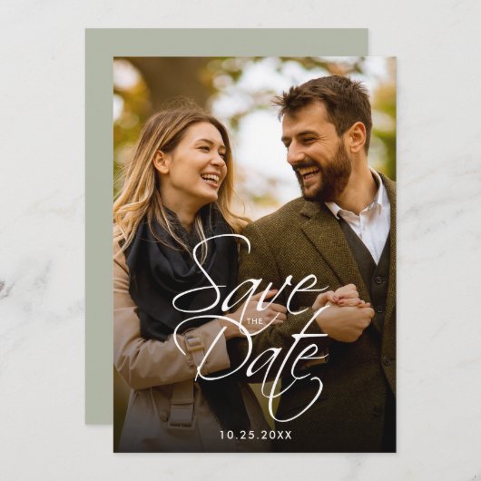 Einfaches Minimal-Grosses Foto-Hochzeit speichern Save The Date (Vorne/Hinten)