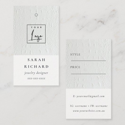 Einfaches Minimal-Leder-Textur-Preis-Logo Visitenkarte (Vorne/Hinten)