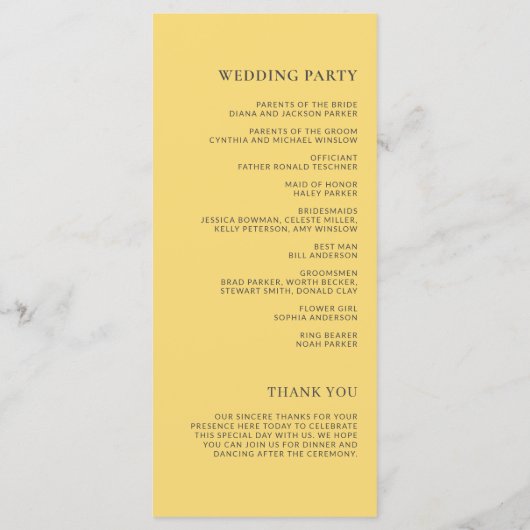 Einfaches Minimal Lemon Drop Yellow Wedding Progra (Rückseite)