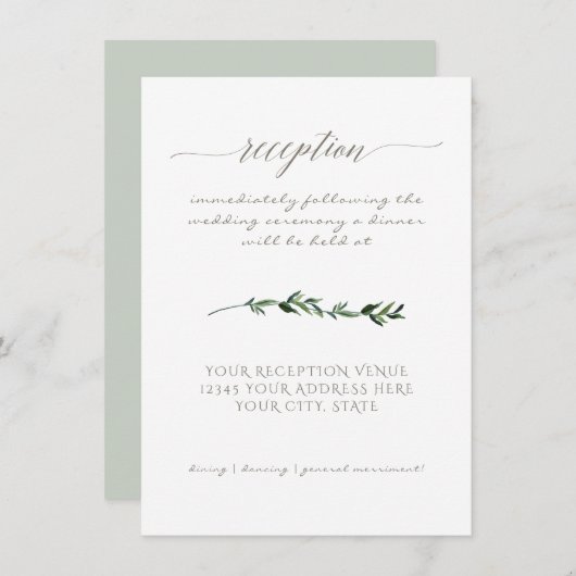 Einfaches Minimal Modern Watercolor Grüne Skript Einladung (Vorne/Hinten)
