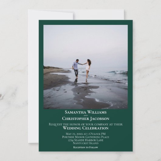 Einfaches Minimal Modernes Emerald Green Foto Hoch Einladung (Vorderseite)