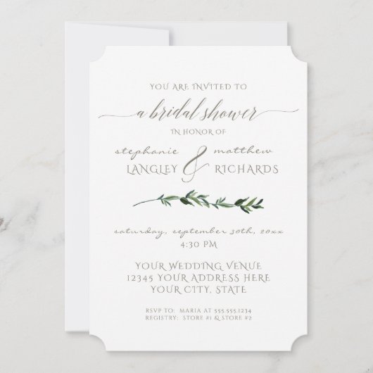Einfaches Minimal Modernes Leaf Grünes Brautparty Einladung (Vorderseite)