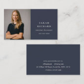 Einfaches Minimal Navy Blue Beruflich Custom Foto Visitenkarte (Vorne/Hinten)