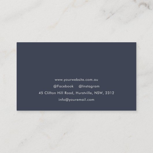 Einfaches Minimal Navy Blue Beruflich Custom Foto Visitenkarte (Rückseite)