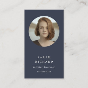 Einfaches Minimal Navy Blue Beruflich Custom Foto Visitenkarte