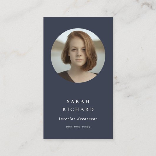 Einfaches Minimal Navy Blue Beruflich Custom Foto Visitenkarte (Vorderseite)
