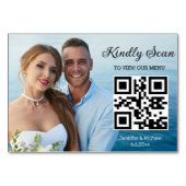 einfaches Minimal-QR-Menü Hochzeitsmenü Foto Chic Tischnummer (Vorderseite)