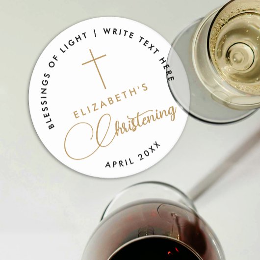 Einfaches Minimal Schwarz-weißes Gold Cross Christ Runder Pappuntersetzer