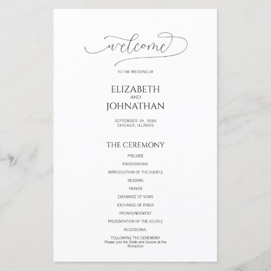 Einfaches Minimal-SkriptWedding-Programm (Vorderseite)