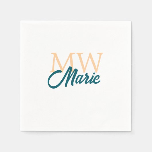 einfaches minimales Add Name Monogramm orange blau Serviette (Vorderseite)