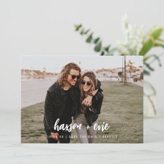 Einfaches Minimales Foto Save the Date große Namen (Stehend Vorderseite)